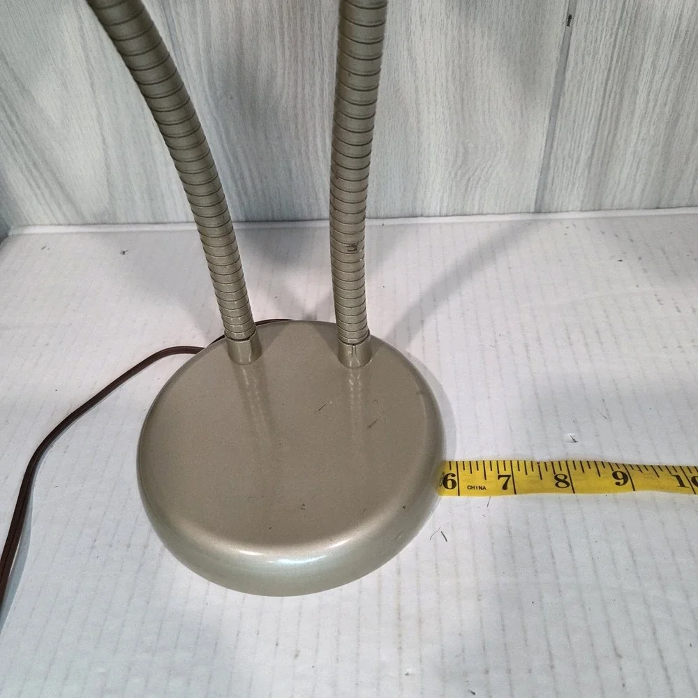 Vtg Double Gooseneck Desk Lamp Metal BULLET Shades Moderne Lamp 80s